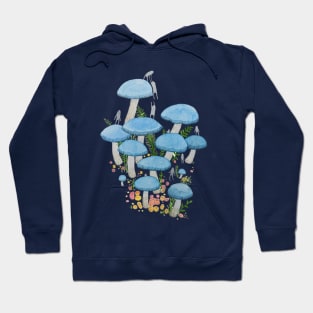 Blue Mushroom Watercolour Illustration Hoodie